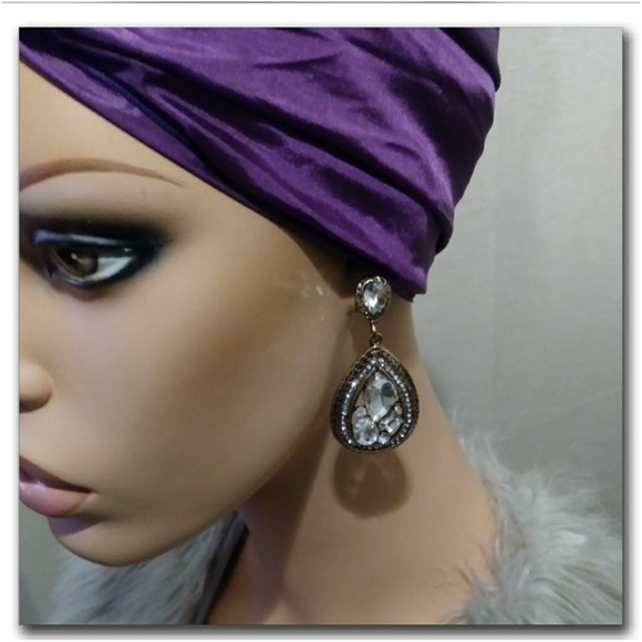 Gold & Rhinestone Drop Earrings - Picture 3 of 4